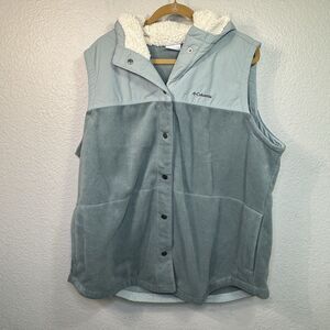 Columbia Vest Women 3X Sage Hooded Fleece Faux Sherpa Anorak Outdoor Travel